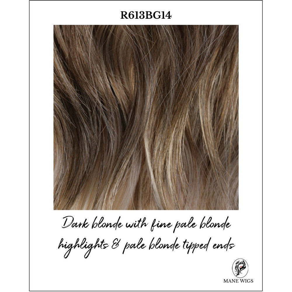 R613BG14-Dark blonde with fine pale blonde highlights & pale blonde tipped ends
