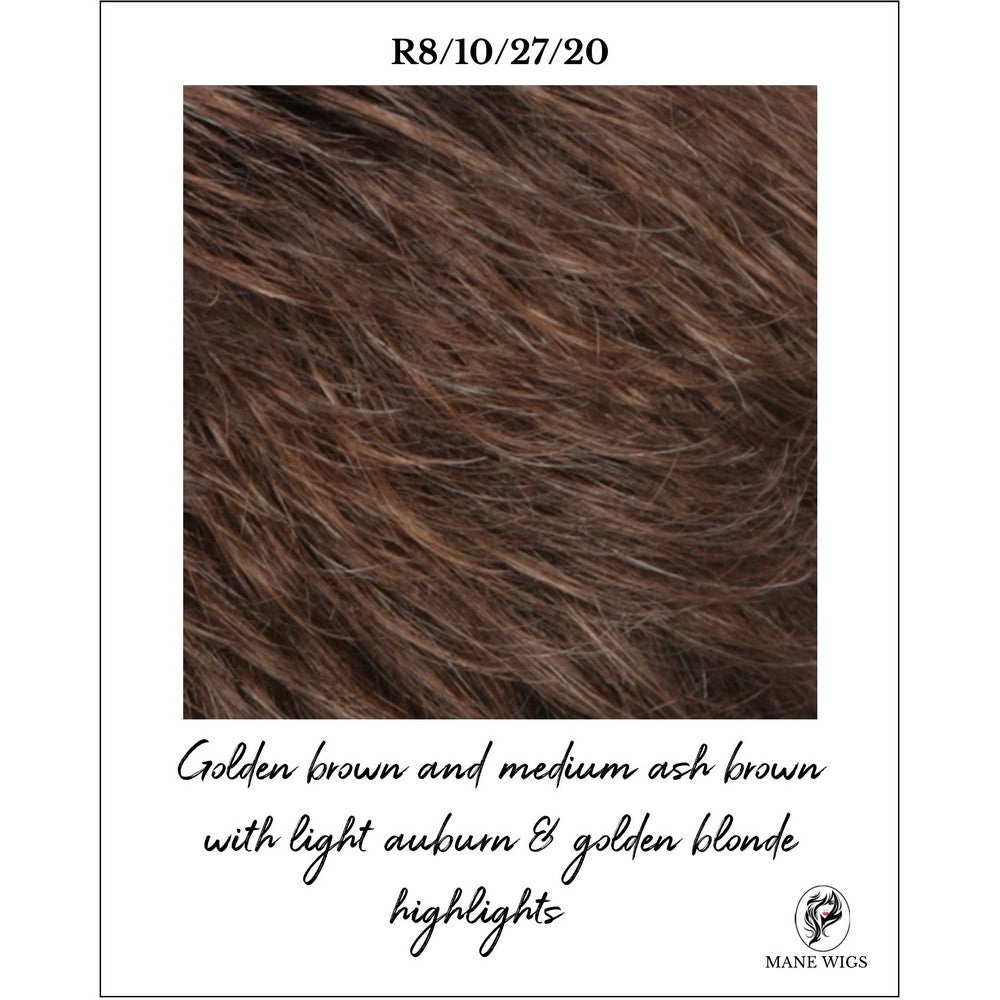 R8/10/27/20-Golden brown and medium ash brown with light auburn & golden blonde highlights