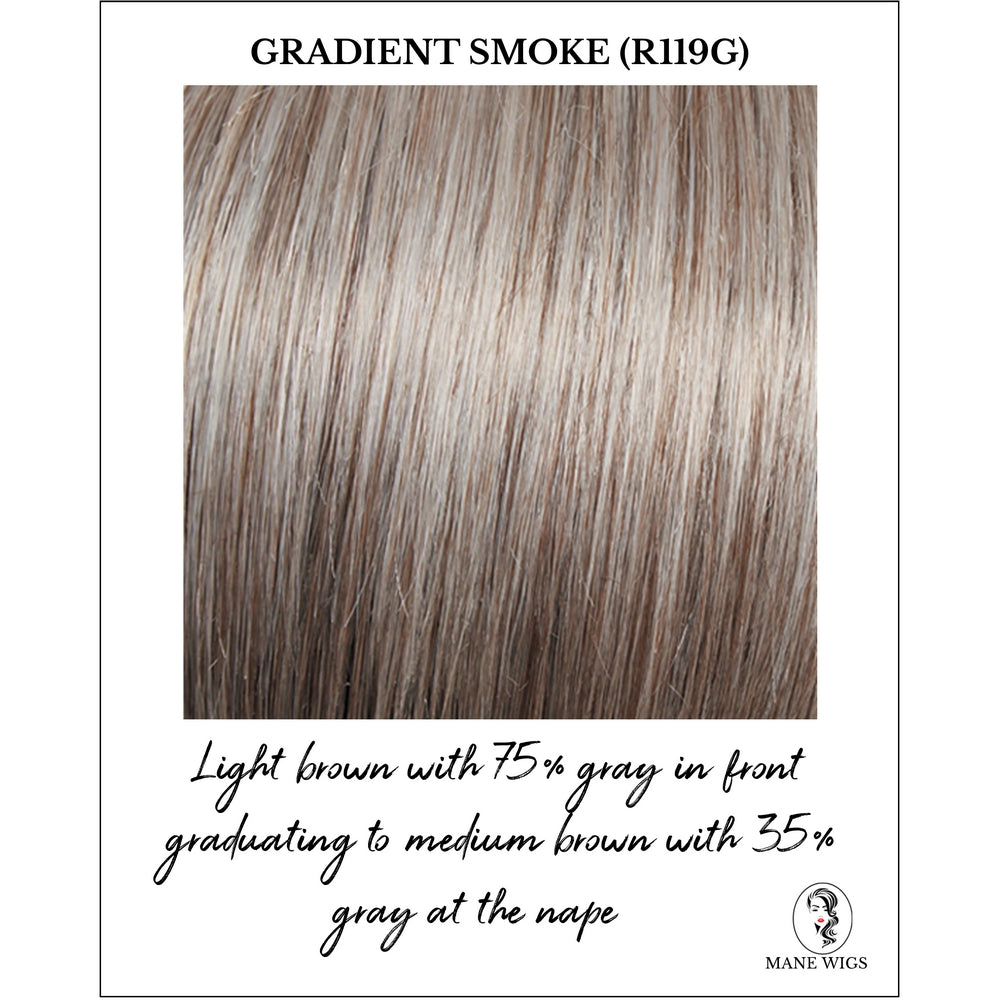 Gradient Smoke (R119G)-Light brown with 75% gray in front graduating to medium brown with 35% gray at the nape