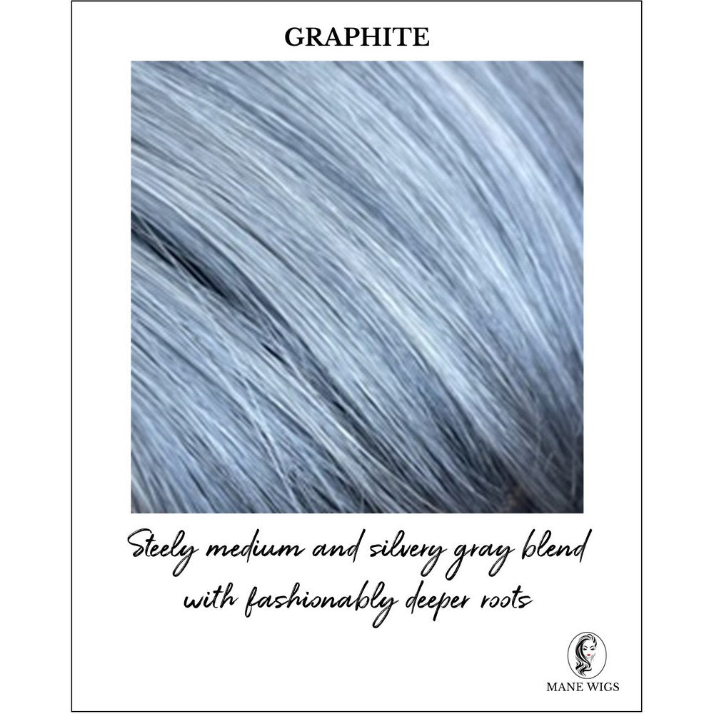 Graphite-Steely medium and silvery gray blend with fashionably deeper roots