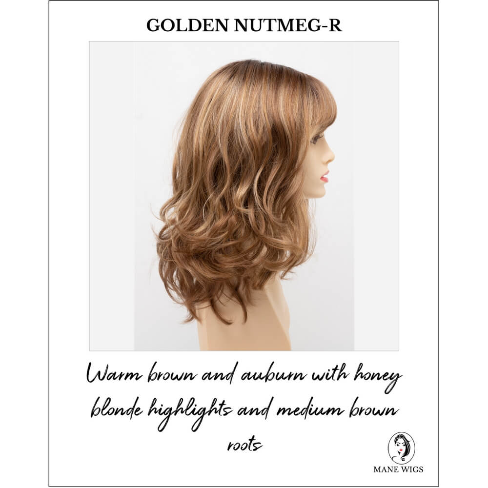 Harmony by Envy in Golden Nutmeg-R-Warm brown and auburn with honey blonde highlights and medium brown roots