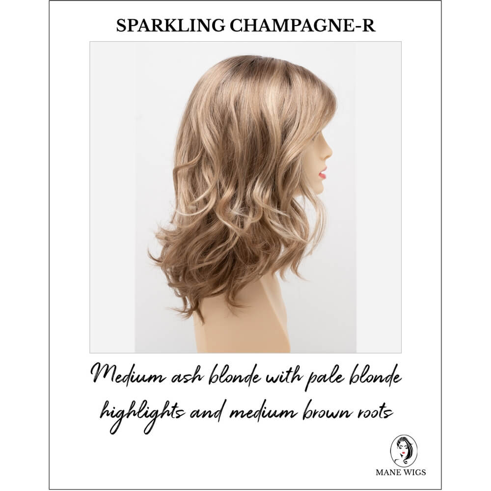 Harmony by Envy in Sparkling Champagne-R-Medium ash blonde with pale blonde highlights and medium brown roots