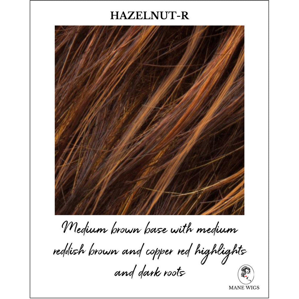 Hazelnut-R-Medium brown base with medium reddish brown and copper red highlights and dark roots