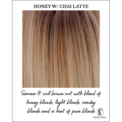 Honey with Chai Latte-Sienna & cool brown root with blend of honey blonde, light blonde, smoky blonde and a hint of pure blonde