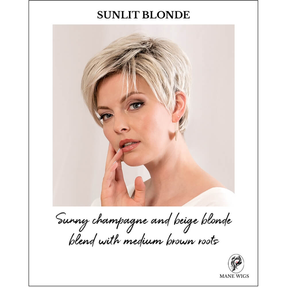 SUNLIT BLONDE-Sunny champagne and beige blonde blend with medium brown roots