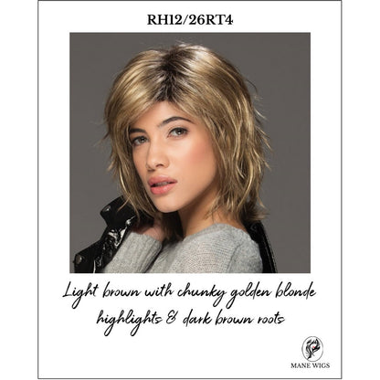 Jones by Estetica in RH12/26RT4-Light brown with chunky golden blonde highlights & dark brown roots