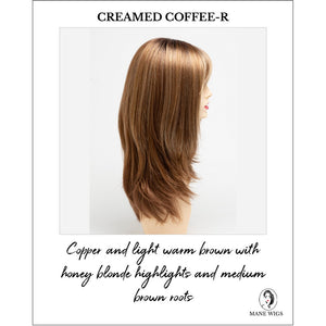 Kate by Envy in Creamed Coffee-R-Copper and light warm brown with honey blonde highlights and medium brown roots
