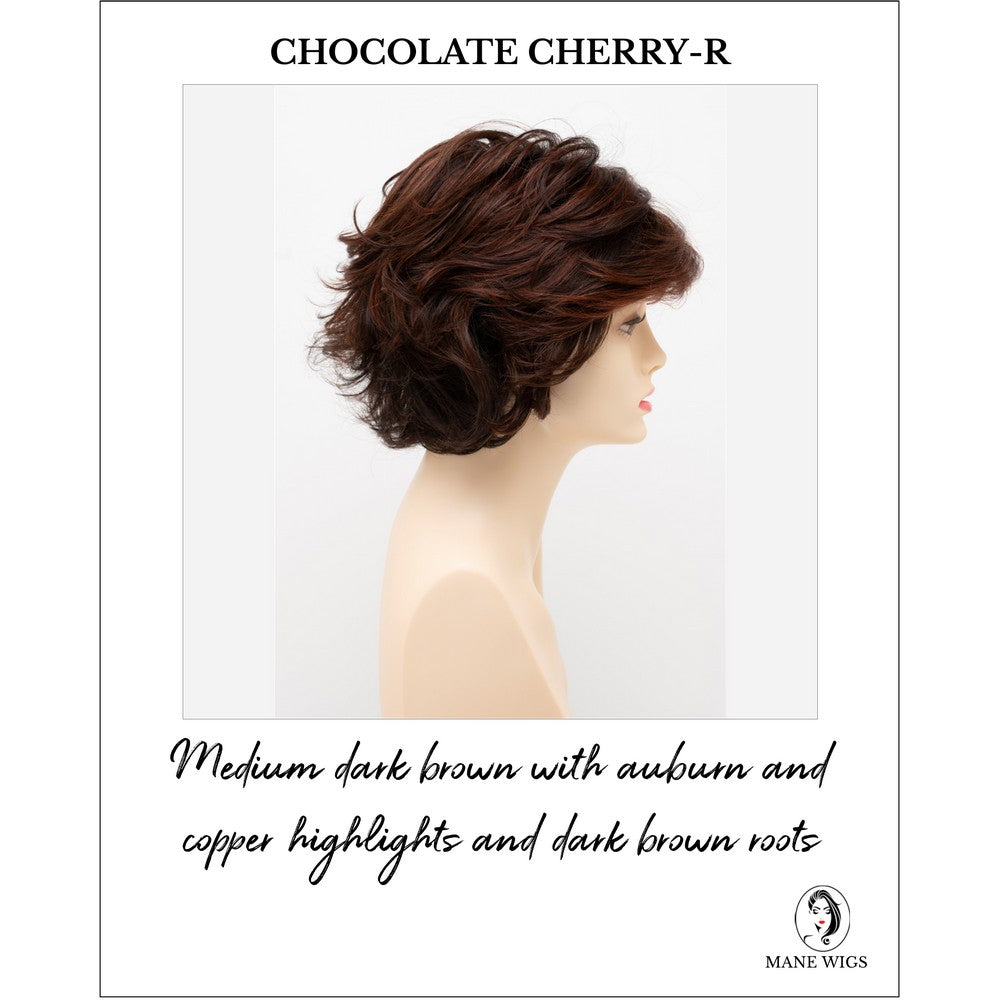 Kylie By Envy in Chocolate Cherry-R-Medium dark brown with auburn and copper highlights and dark brown roots