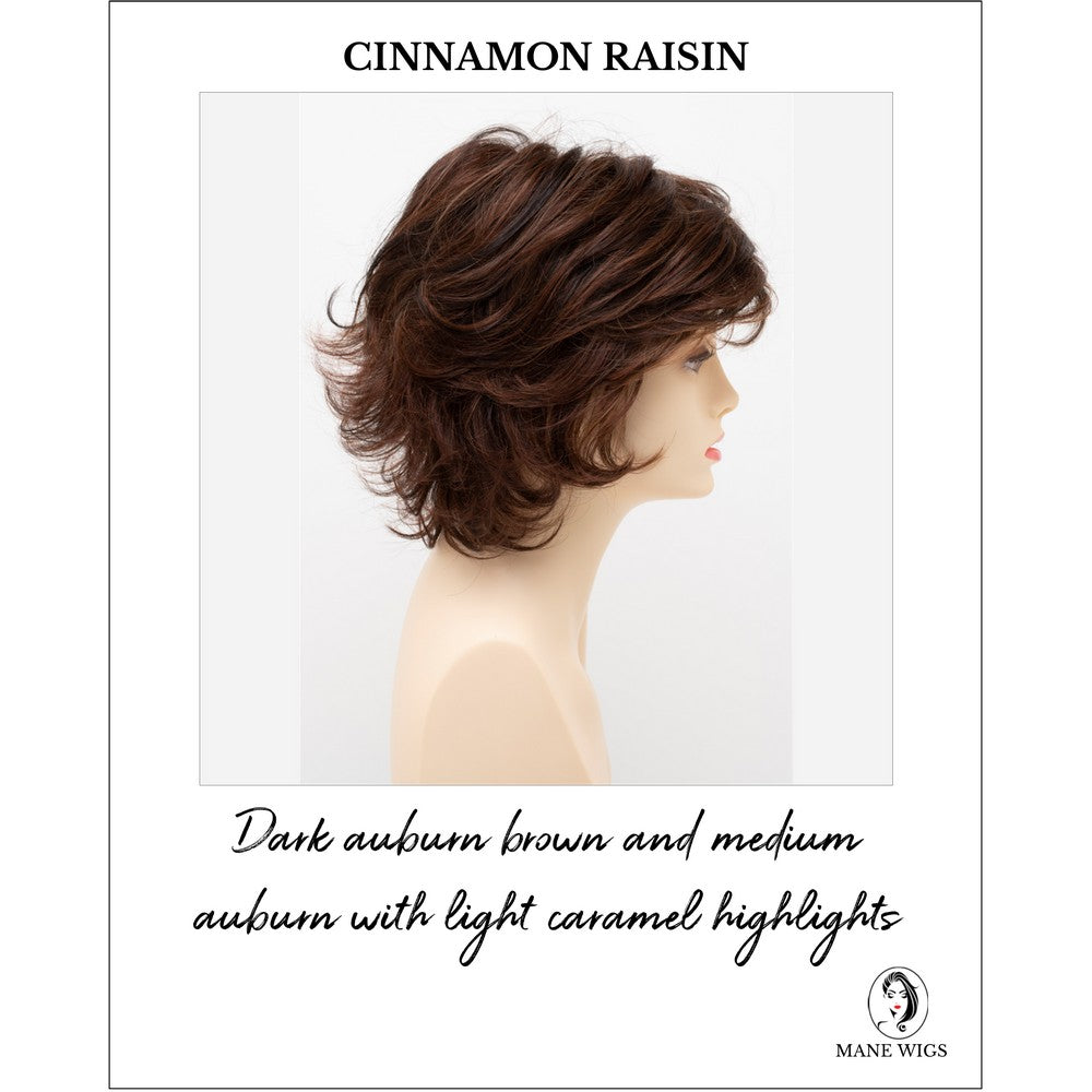 Kylie By Envy in Cinnamon Raisin-Dark auburn brown and medium auburn with light caramel highlights