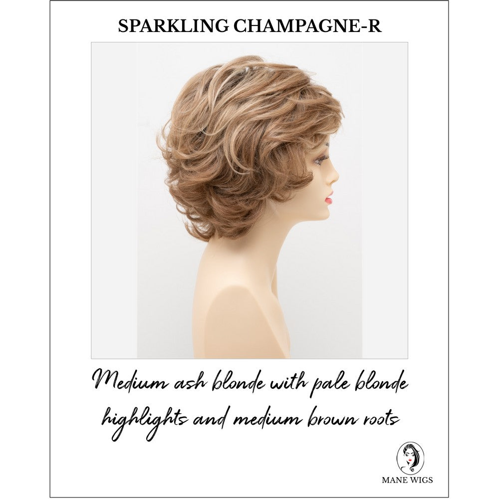 Kylie By Envy in Sparkling Champagne-R-Medium ash blonde with pale blonde highlights and medium brown roots