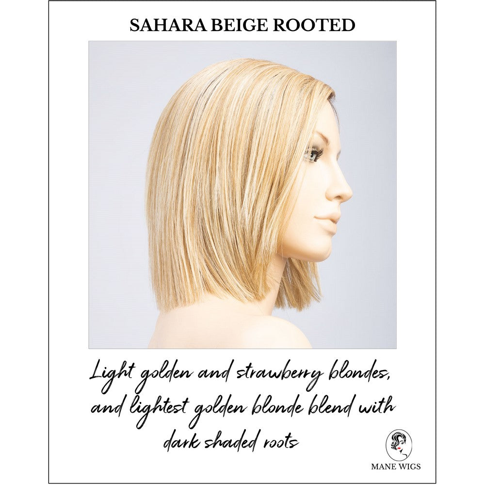 Lia II by Ellen Wille in Sahara Beige Rooted-Light golden and strawberry blondes, and lightest golden blonde blend with dark shaded roots