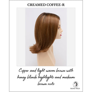 Lisa wig by Envy in Creamed Coffee-R-Copper and light warm brown with honey blonde highlights and medium brown roots
