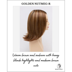 Lisa wig by Envy in Golden Nutmeg-R-Warm brown and auburn with honey blonde highlights and medium brown roots
