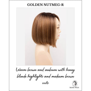 London by Envy in Golden Nutmeg-R-Warm brown and auburn with honey blonde highlights and medium brown roots