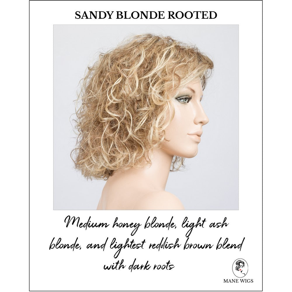 Loop in Sandy Blonde Rooted-Medium honey blonde, light ash blonde, and lightest reddish brown blend with dark roots