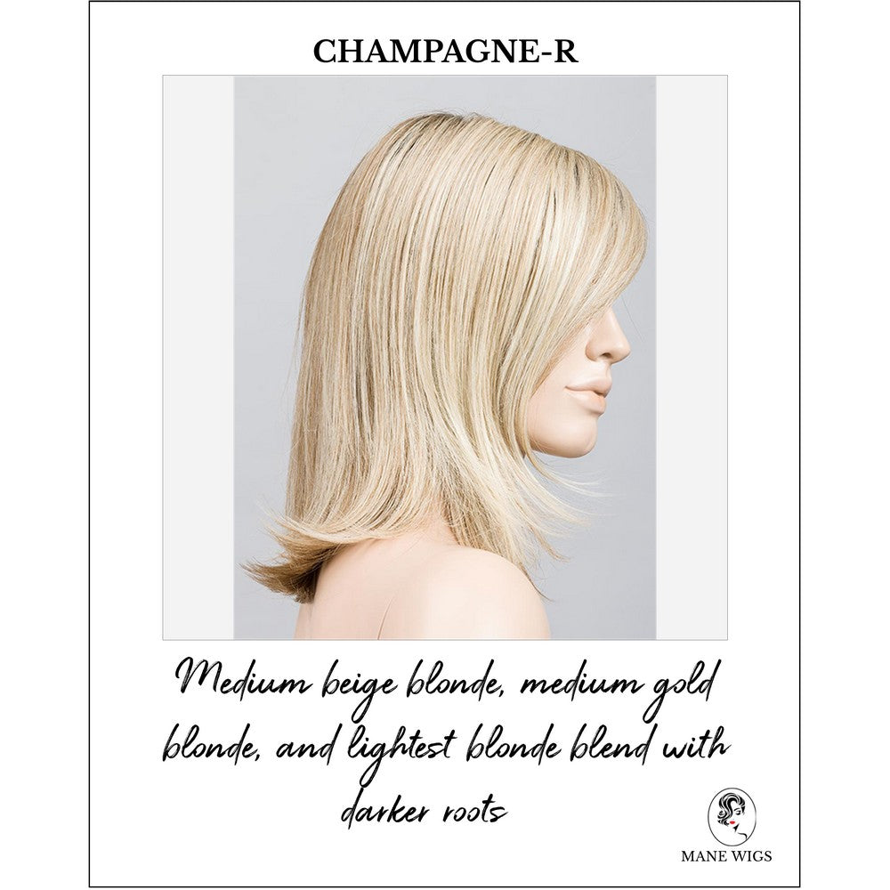 Melody by Ellen Wille in Champagne-R-Medium beige blonde, medium gold blonde, and lightest blonde blend with darker roots