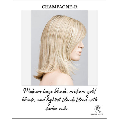 Melody by Ellen Wille in Champagne-R-Medium beige blonde, medium gold blonde, and lightest blonde blend with darker roots