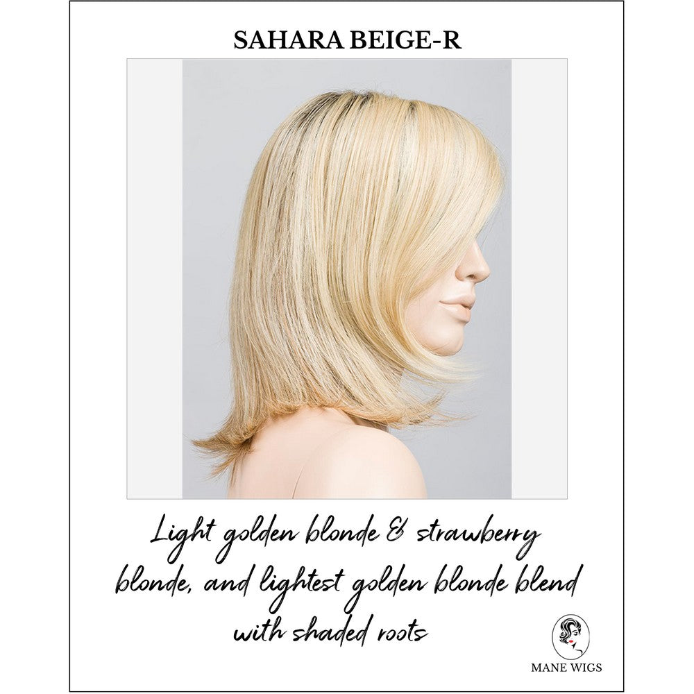 Melody by Ellen Wille in Sahara Beige-R-Light golden blonde & strawberry blonde, and lightest golden blonde blend with shaded roots