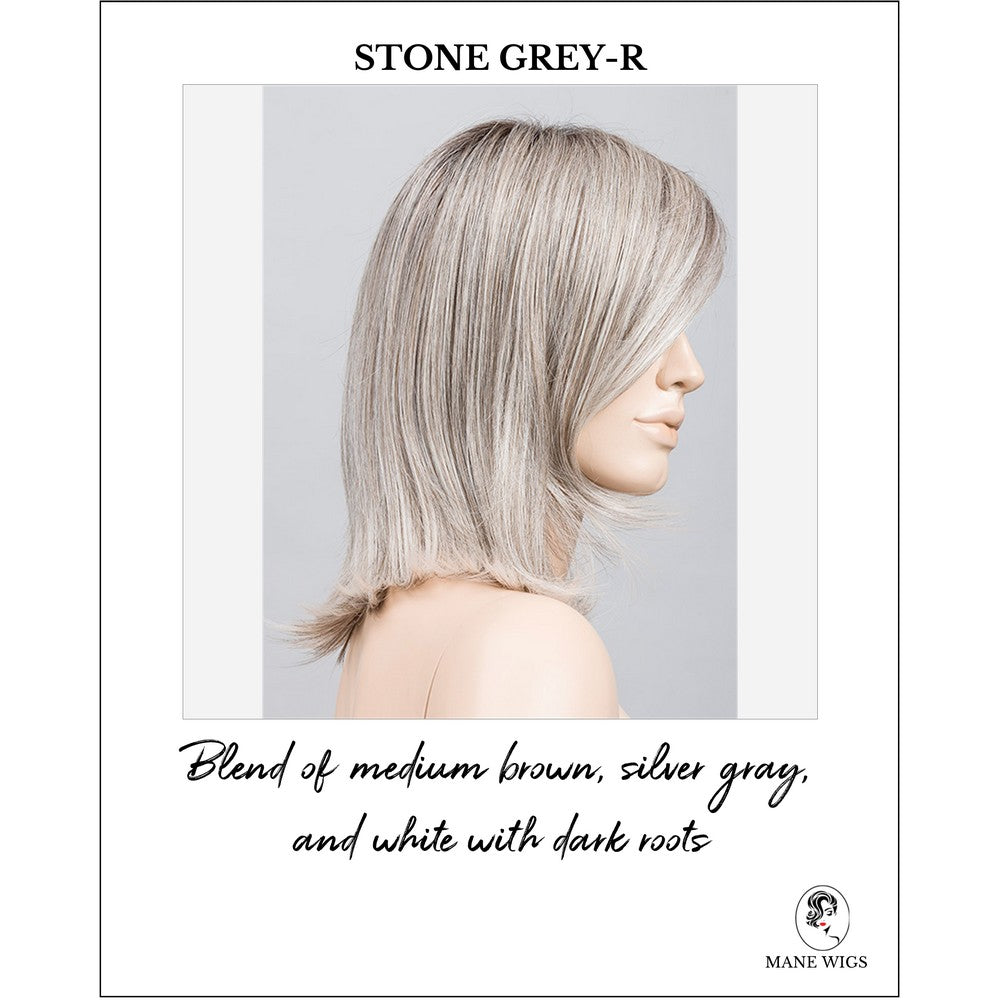 Melody Large by Ellen Wille in Stone Grey-R-Blend of medium brown, silver gray, and white with dark roots