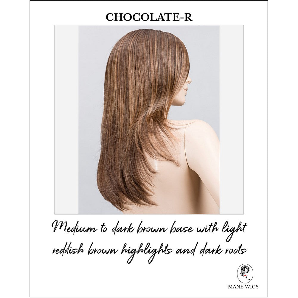 Music by Ellen Wille in Chocolate-R-Medium to dark brown base with light reddish brown highlights and dark roots