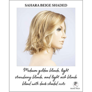 Nola by Ellen Wille in Sahara Beige Shaded-Medium golden blonde, light strawberry blonde, and light ash blonde blend with dark shaded roots