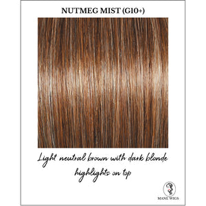 Nutmeg Mist (G10+)-Light neutral brown with dark blonde highlights on top