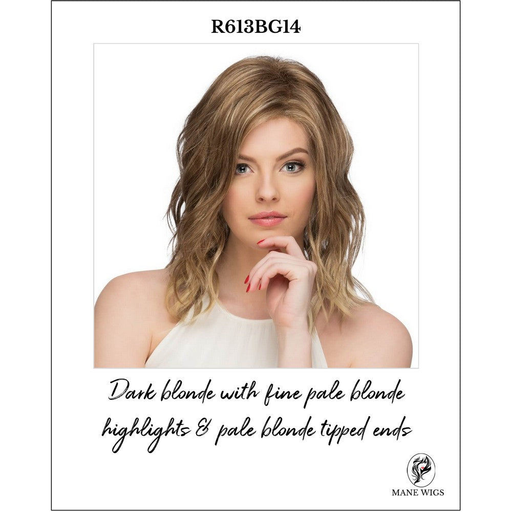 R613BG14-Dark blonde with fine pale blonde highlights & pale blonde tipped ends