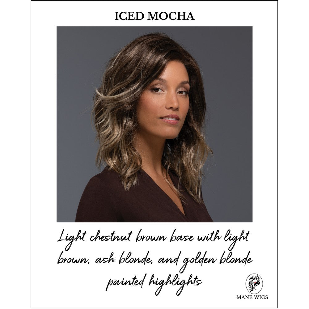 ICED MOCHA-Light chestnut brown base with light brown, ash blonde, and golden blonde painted highlights