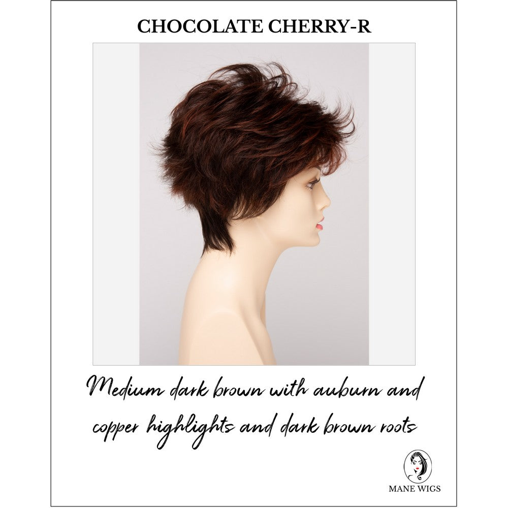 Olivia By Envy in Chocolate Cherry-R-Medium dark brown with auburn and copper highlights and dark brown roots