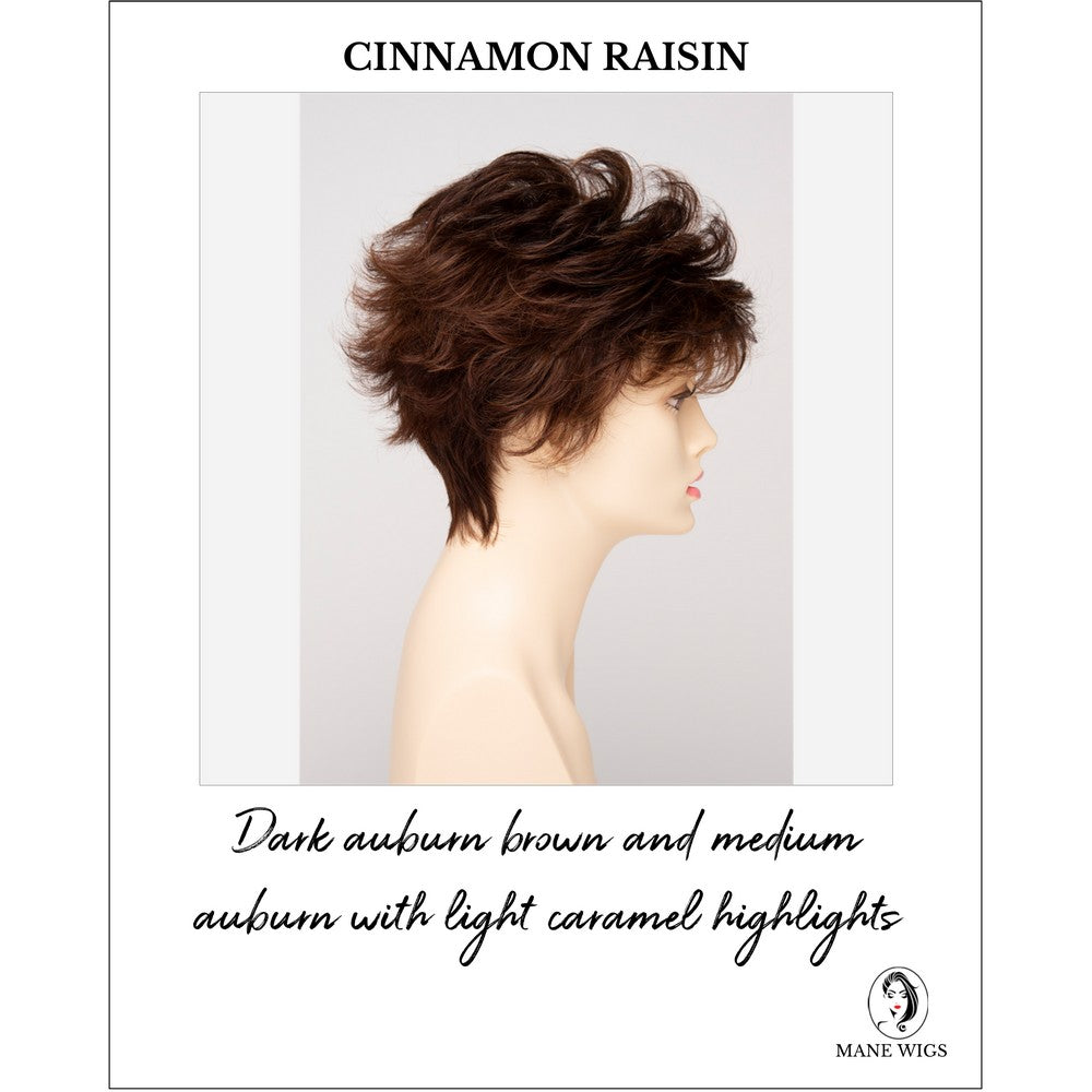 Olivia By Envy in Cinnamon Raisin-Dark auburn brown and medium auburn with light caramel highlights