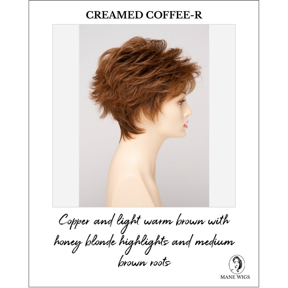 Olivia By Envy in Creamed Coffee-R-Copper and light warm brown with honey blonde highlights and medium brown roots