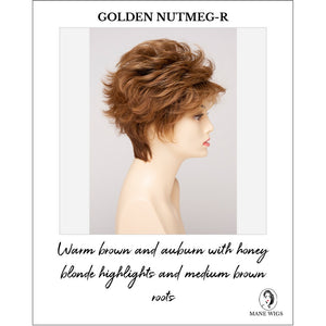 Olivia By Envy in Golden Nutmeg-R-Warm brown and auburn with honey blonde highlights and medium brown roots