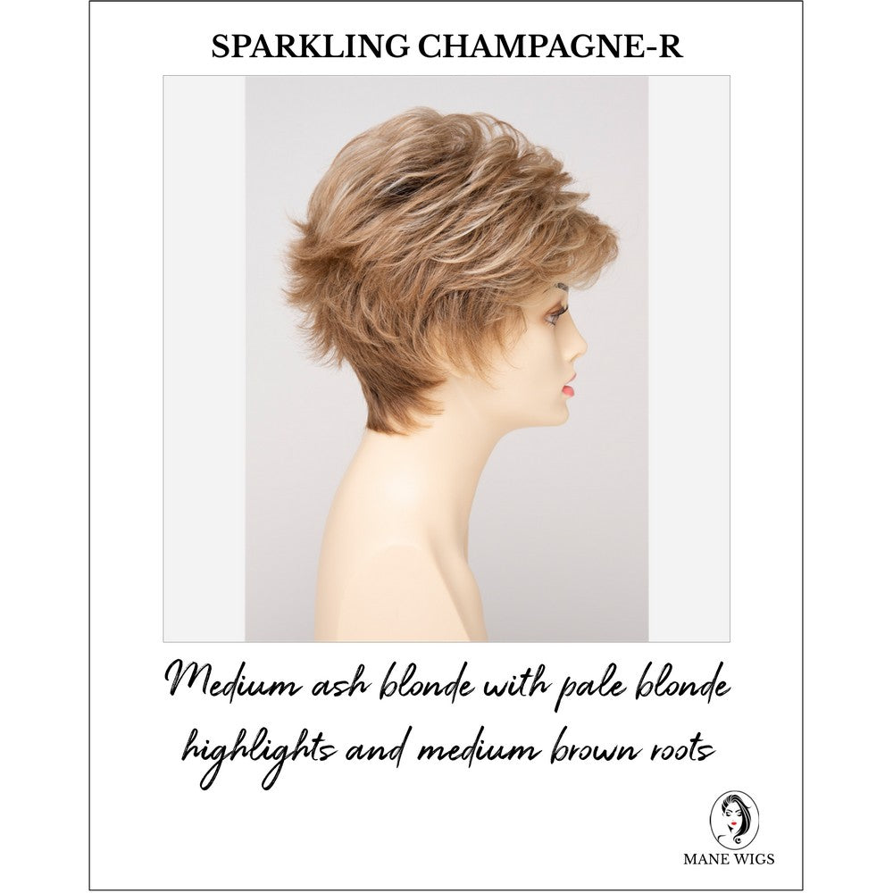 Olivia By Envy in Sparkling Champagne-R-Medium ash blonde with pale blonde highlights and medium brown roots