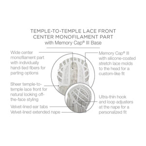 Temple to temple lace front center monofilament part with Memory Cap III Base