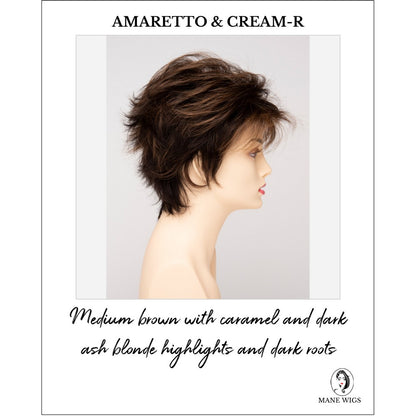 Ophelia By Envy in Amaretto & Cream-R-Medium brown with caramel and dark ash blonde highlights and dark roots