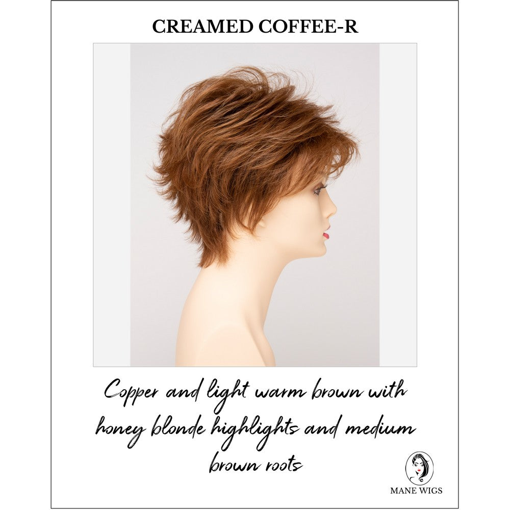 Ophelia By Envy in Creamed Coffee-R-Copper and light warm brown with honey blonde highlights and medium brown roots