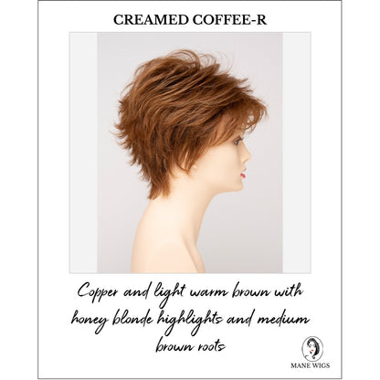 Ophelia By Envy in Creamed Coffee-R-Copper and light warm brown with honey blonde highlights and medium brown roots
