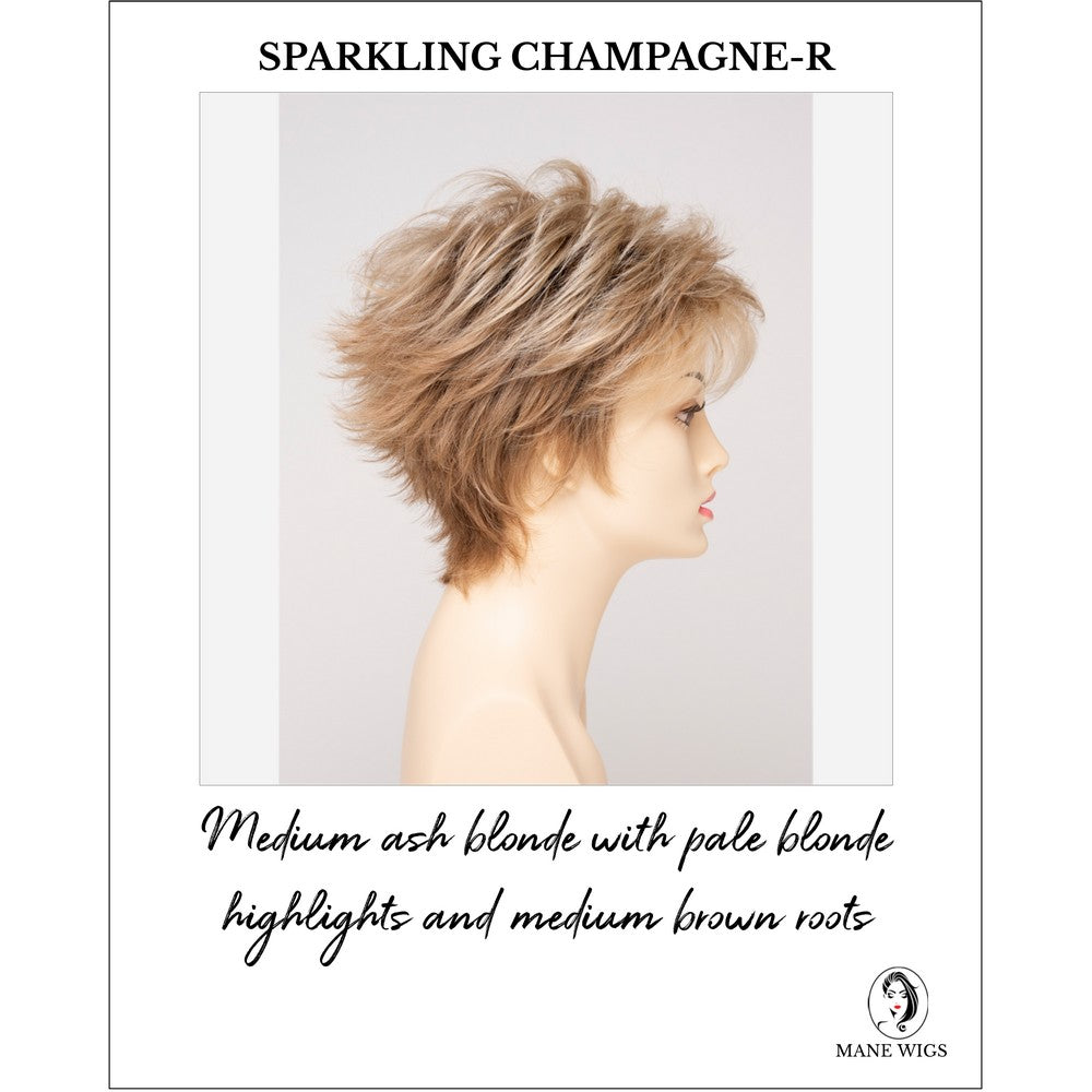 Ophelia by Envy in Sparkling Champagne-R-Medium ash blonde with pale blonde highlights and medium brown roots