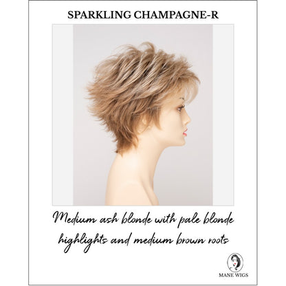 Ophelia by Envy in Sparkling Champagne-R-Medium ash blonde with pale blonde highlights and medium brown roots