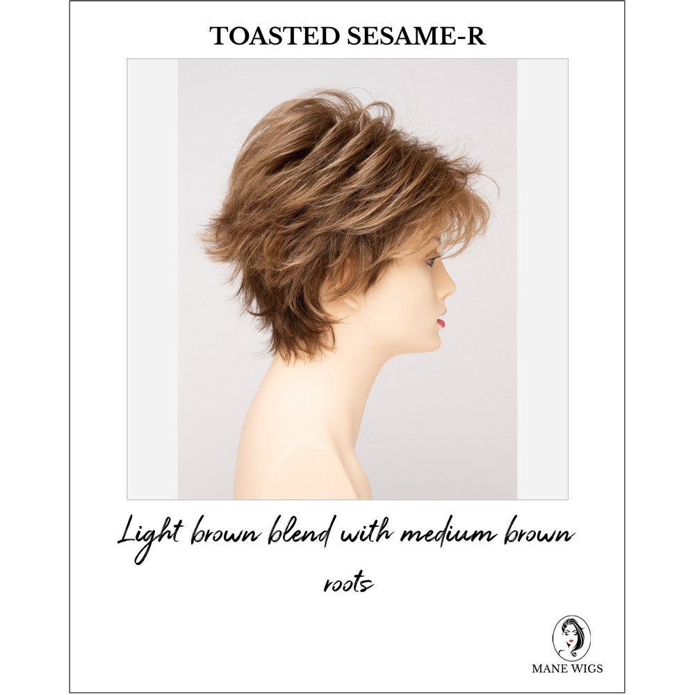 Ophelia By Envy in Toasted Sesame-R-Light brown blend with medium brown roots
