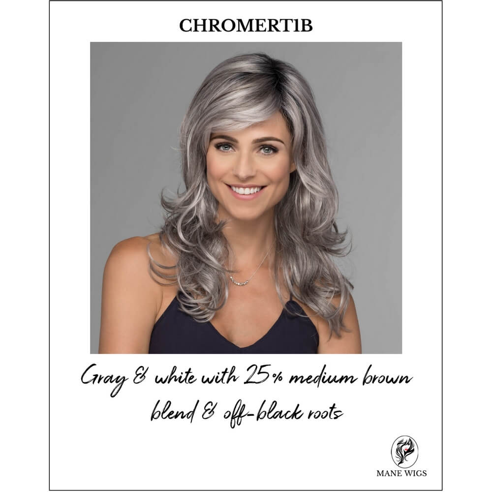 CHROMERT1B-Gray & white with 25% medium brown blend & off-black roots