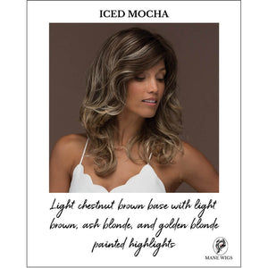 ICED MOCHA-Light chestnut brown base with light brown, ash blonde, and golden blonde painted highlights