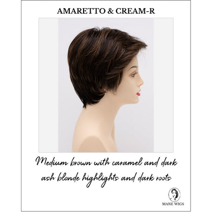 Paula wig by Envy in Amaretto & Cream-R-Medium brown with caramel and dark ash blonde highlights and dark roots