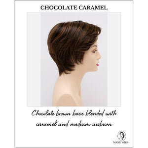 Paula wig by Envy in Chocolate Caramel-Chocolate brown base blended with caramel and medium auburn