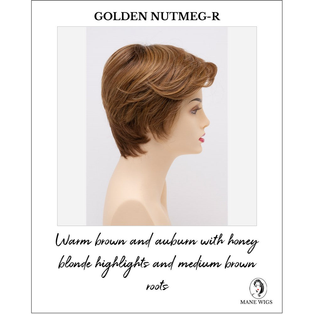 Paula wig by Envy in Golden Nutmeg-R-Warm brown and auburn with honey blonde highlights and medium brown roots