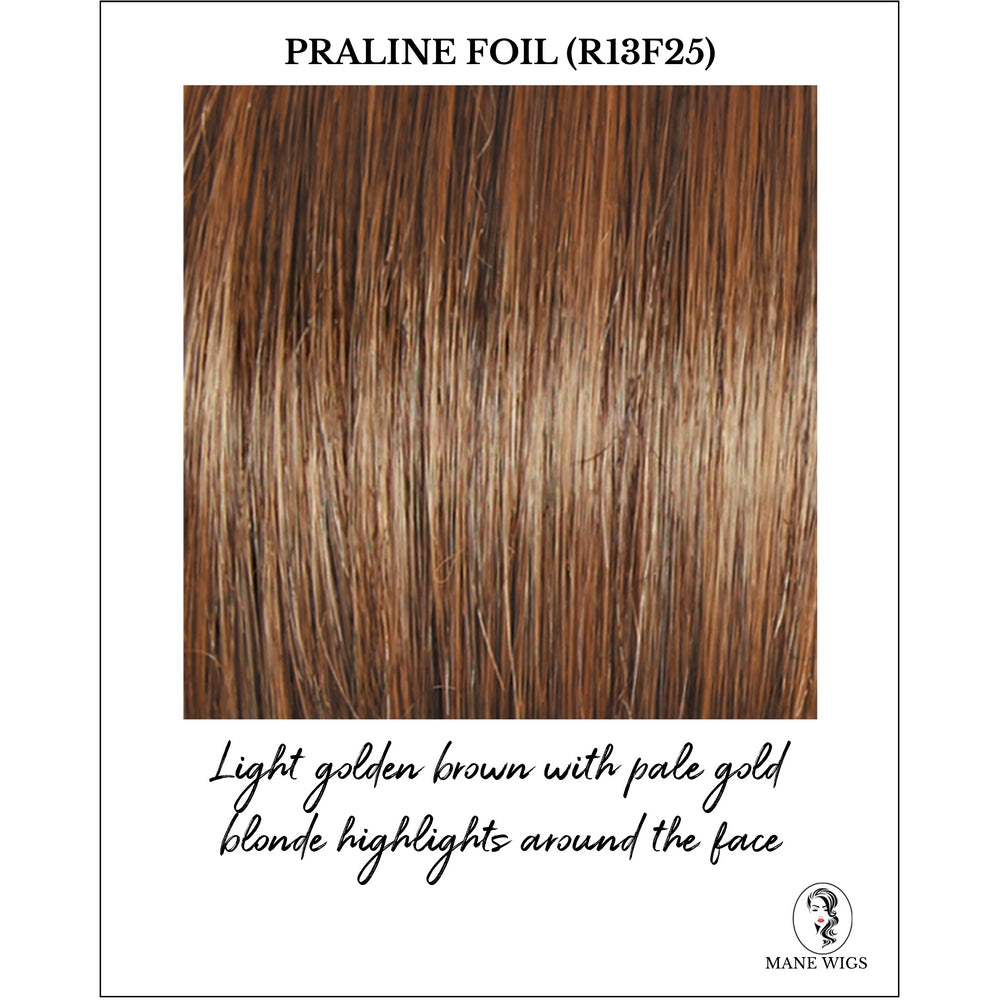 Praline Foil (R13F25)-Light golden brown with pale gold blonde highlights around the face