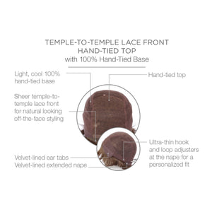 Temple to temple lace front hand tied top with 100% Hand-Tied Base