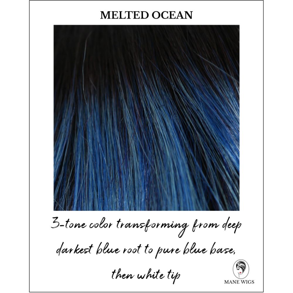 Melted Ocean-3-tone color transforming from deep darkest blue root to pure blue base, then white tip