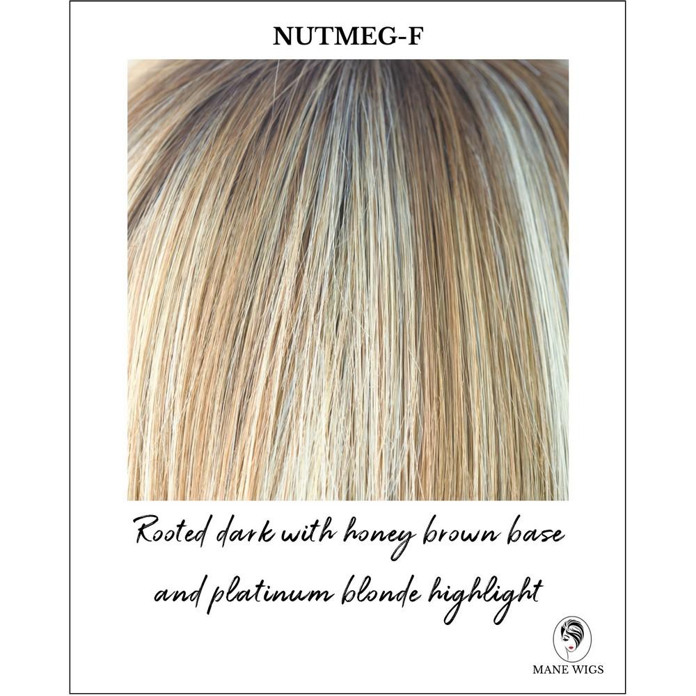 Nutmeg-F-Rooted dark with honey brown base and platinum blonde highlight