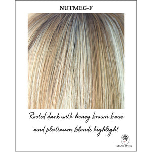 Nutmeg-F-Rooted dark with honey brown base and platinum blonde highlight